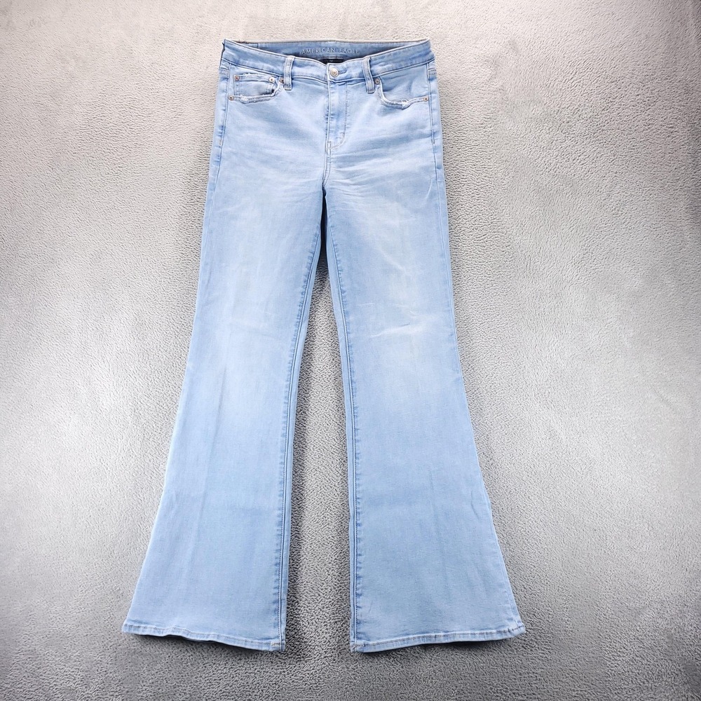 American Eagle Jeans Womens 10 Blue Super High Rise Flare Light Wash Stretch